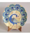 Handmade plate beige / light blue peacock