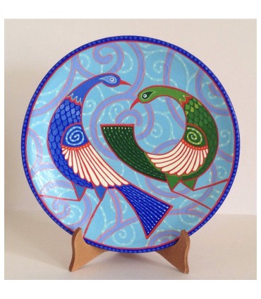 Handmade plate blue / green peacock