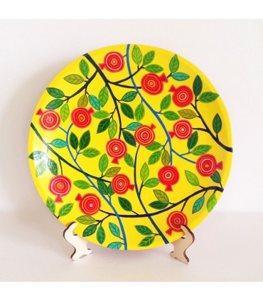 Handmade plate yellow/red flowers